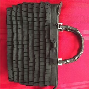 Black ruffled tote purse